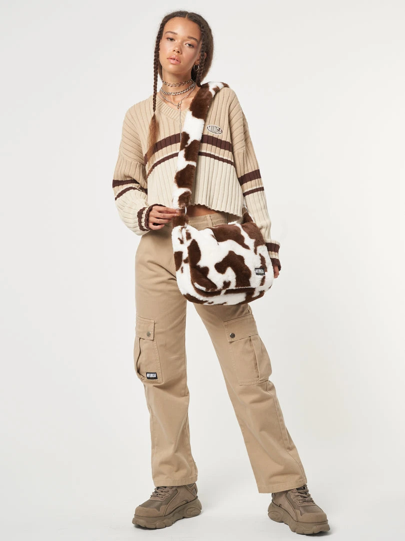 Minga London Cow Print Fluffy Crossbody Bag