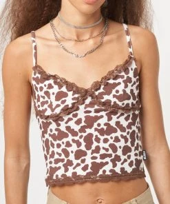 Minga London Clothing Cow Print Lace Trim Cami Top