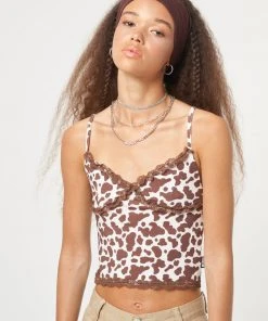 Minga London Clothing Cow Print Lace Trim Cami Top