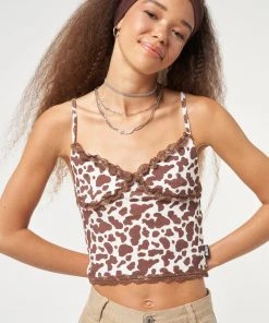 Minga London Clothing Cow Print Lace Trim Cami Top