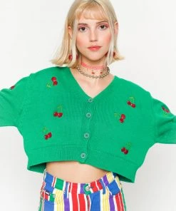 Minga London Clothing Cherry Girl Green Crop Cardigan