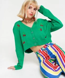 Minga London Clothing Cherry Girl Green Crop Cardigan