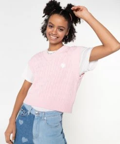 Minga London Heart Pink Cable Knitted Sweater Vest