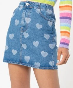 Minga London Clothing Heart Print Denim Mini Skirt