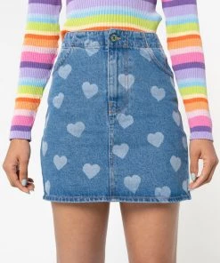 Minga London Clothing Heart Print Denim Mini Skirt