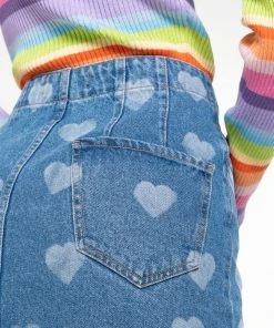 Minga London Clothing Heart Print Denim Mini Skirt
