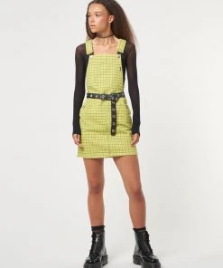 Minga London Lime Green Check Dungaree Dress Dresses & Overalls