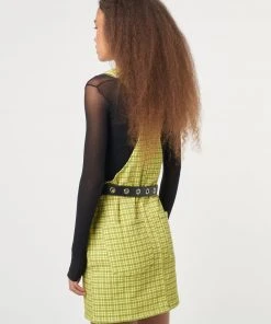 Minga London Lime Green Check Dungaree Dress Dresses & Overalls