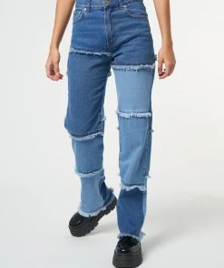 Minga London Smash Patchwork Striped Jeans Clothing