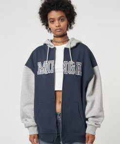 Minga London Minga Logo Zip Up Hoodie Jacket In Blue Grey Clothing