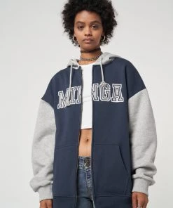 Minga London Minga Logo Zip Up Hoodie Jacket In Blue Grey Clothing