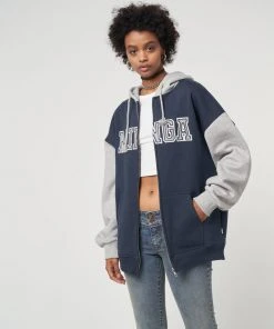 Minga London Minga Logo Zip Up Hoodie Jacket In Blue Grey Clothing