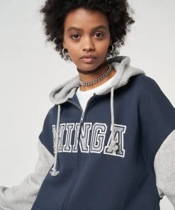 Minga London Minga Logo Zip Up Hoodie Jacket In Blue Grey Clothing