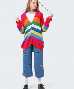 Minga London Rainbow Striped Oversized Knit Cardigan Clothing