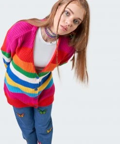 Minga London Rainbow Striped Oversized Knit Cardigan Clothing
