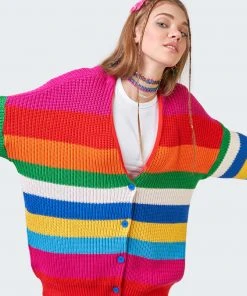Minga London Rainbow Striped Oversized Knit Cardigan Clothing