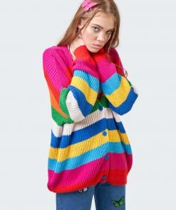 Minga London Rainbow Striped Oversized Knit Cardigan Clothing