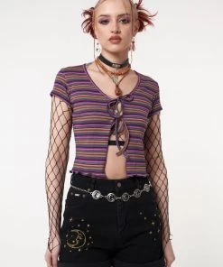 Minga London Most Wanted Lily Striped Tie Front Crop Top