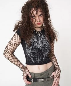 Minga London Angel Wings Black Crop Tee Clothing