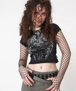 Minga London Angel Wings Black Crop Tee Clothing