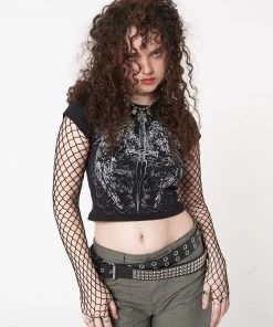 Minga London Angel Wings Black Crop Tee Clothing