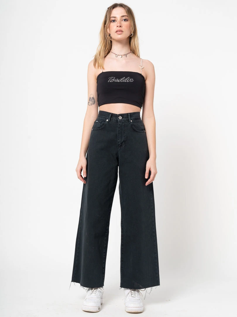 Minga London Clothing Baddie Rhinestone Heart Strap Crop Top