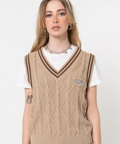 Minga London Clothing Beige Cable Knitted Sweater Vest