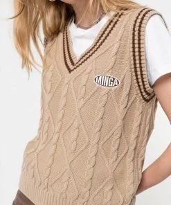 Minga London Clothing Beige Cable Knitted Sweater Vest