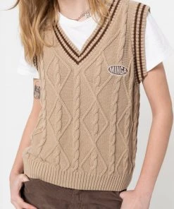 Minga London Clothing Beige Cable Knitted Sweater Vest