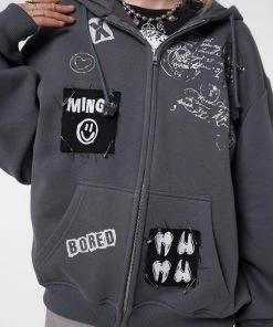 Minga London Billie Patch Prints Zip Up Hoodie Jacket Most Wanted