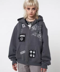 Minga London Billie Patch Prints Zip Up Hoodie Jacket Most Wanted