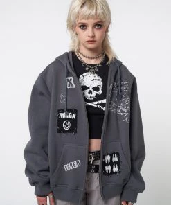 Minga London Billie Patch Prints Zip Up Hoodie Jacket Most Wanted