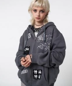 Minga London Billie Patch Prints Zip Up Hoodie Jacket Most Wanted