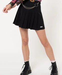 Minga London Black Pleated Tennis Skirt With Front Chain