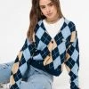 Minga London Blue Beige Argyle Knitted Cardigan