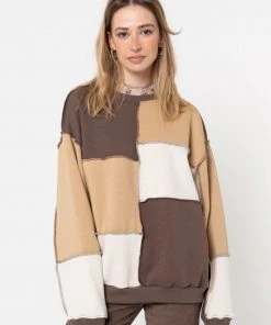 Minga London Clothing Brown Beige Patchwork Contrast Sweater