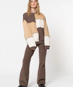 Minga London Clothing Brown Beige Patchwork Contrast Sweater