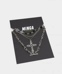 Minga London Crown Of Thorns Silver Necklace Set