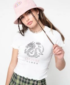 Minga London Clothing Culture Chinese Dragon Lettuce Edge Crop Tee