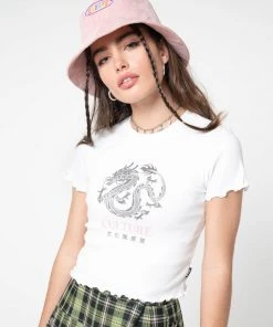 Minga London Clothing Culture Chinese Dragon Lettuce Edge Crop Tee