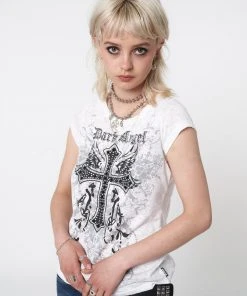 Minga London Dark Angel Rhinestone Devoré T-shirt Most Wanted