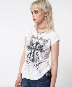 Minga London Dark Angel Rhinestone Devoré T-shirt Most Wanted