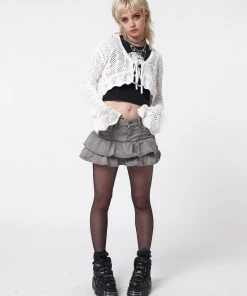 Minga London Elsie Tie Front Frill Crochet Crop Cardigan Most Wanted