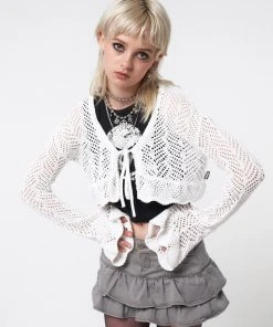 Minga London Elsie Tie Front Frill Crochet Crop Cardigan Most Wanted
