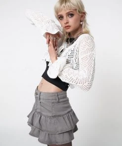 Minga London Elsie Tie Front Frill Crochet Crop Cardigan Most Wanted