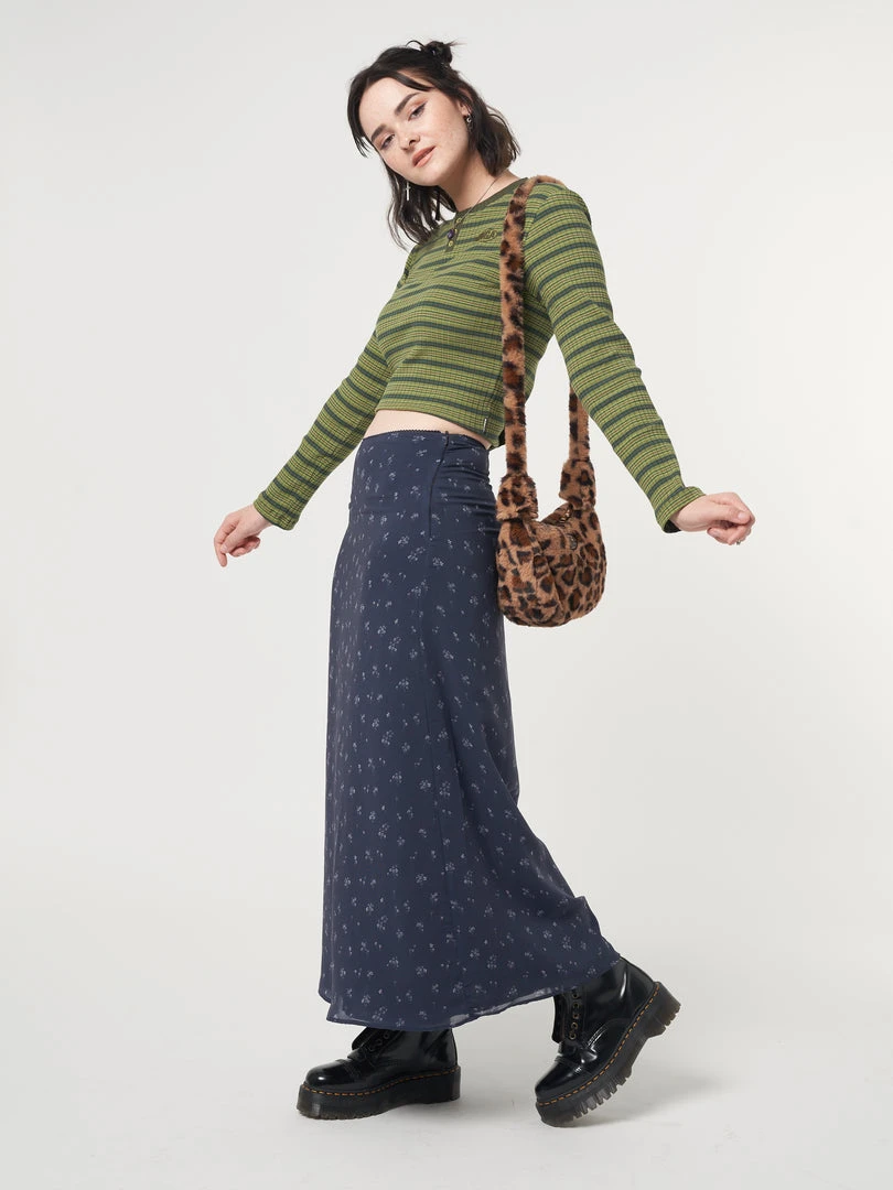 Minga London Emerald Striped Rib Half Button Top Clothing