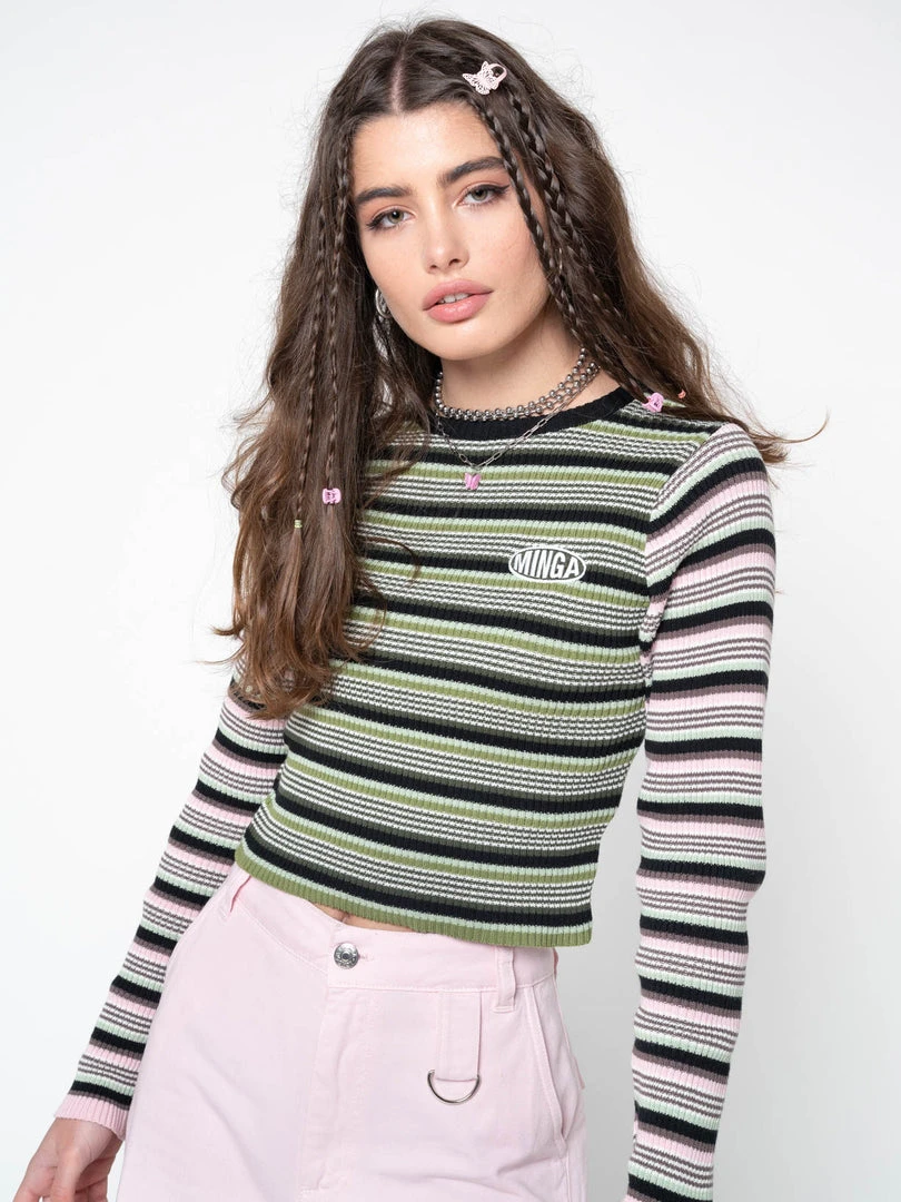 Minga London Fantasy Stripes Knit Ribbed Top