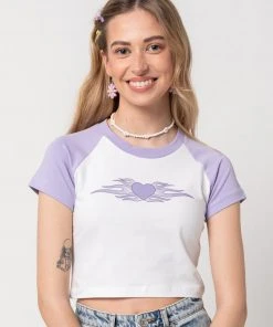 Minga London Tops & Tees Flaming Heart Raglan Crop Tee