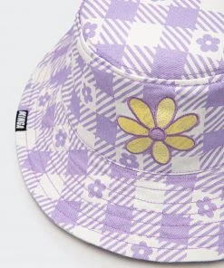 Minga London Clothing Floral Gingham Lilac Bucket Hat