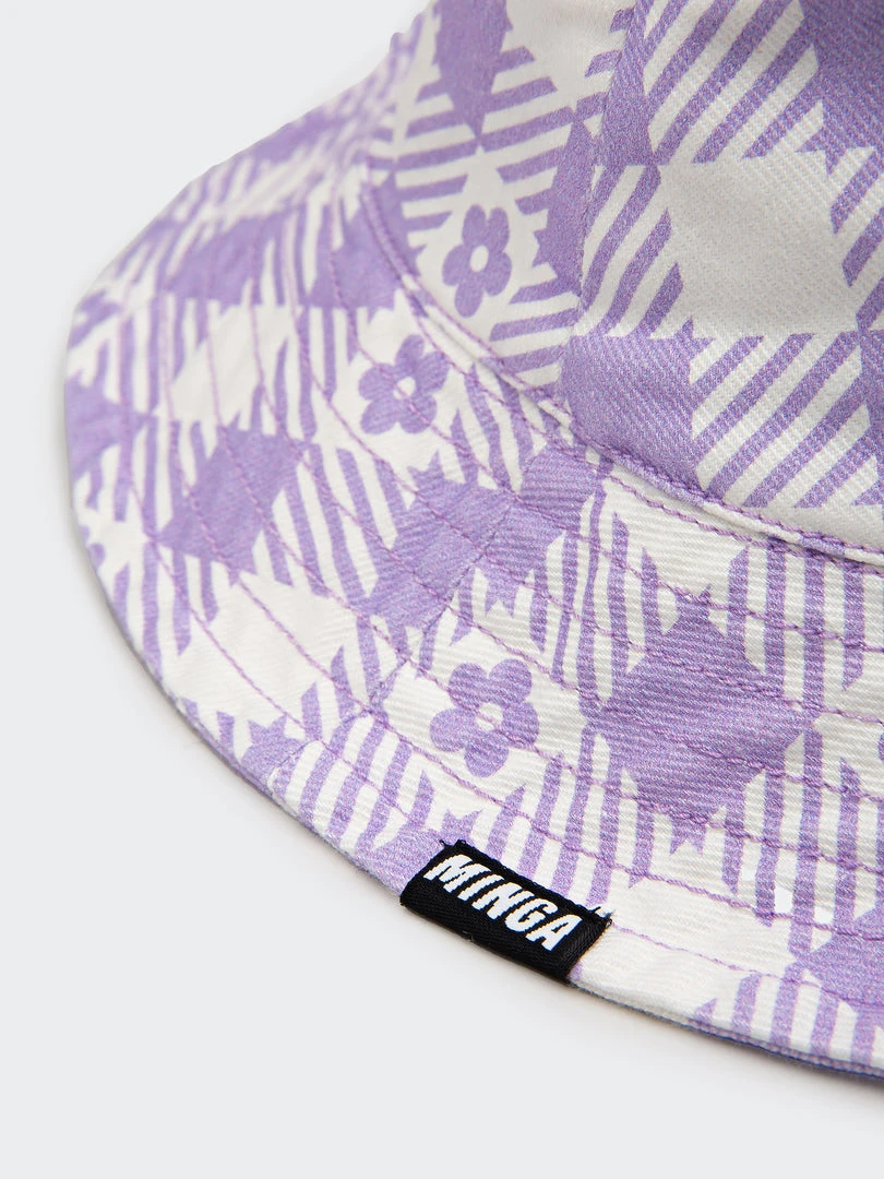 Minga London Clothing Floral Gingham Lilac Bucket Hat